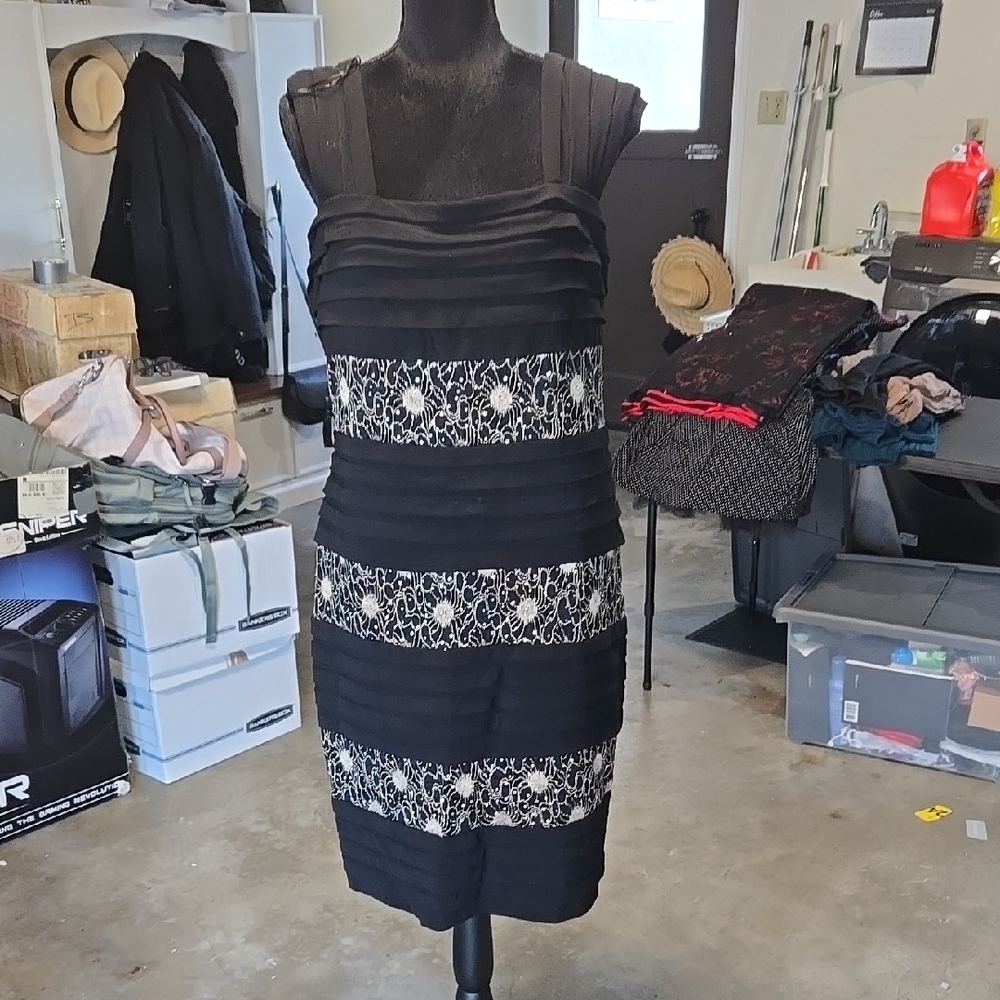 R&M Richards Classic Black Dress With Gold Panels